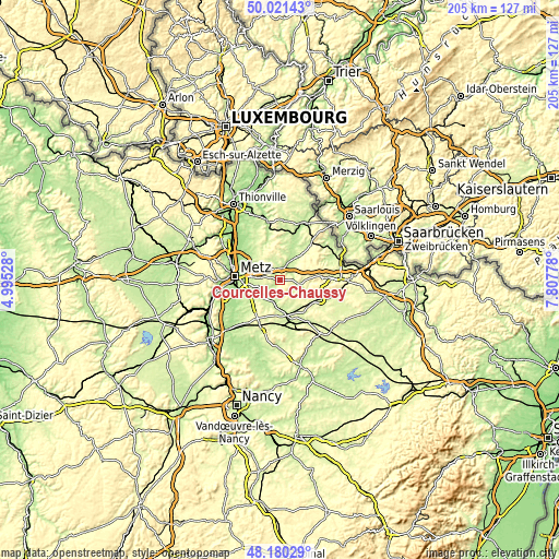 Topographic map of Courcelles-Chaussy