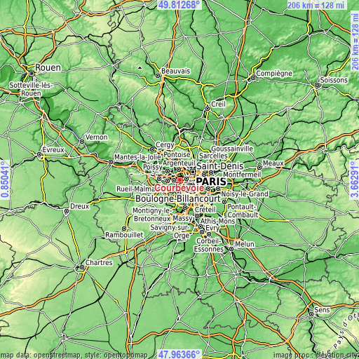 Topographic map of Courbevoie