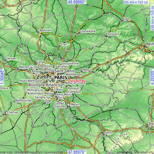 Topographic map of Coupvray