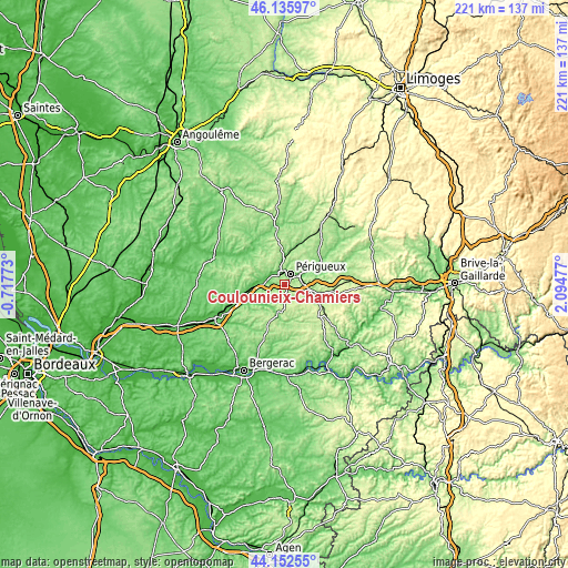 Topographic map of Coulounieix-Chamiers