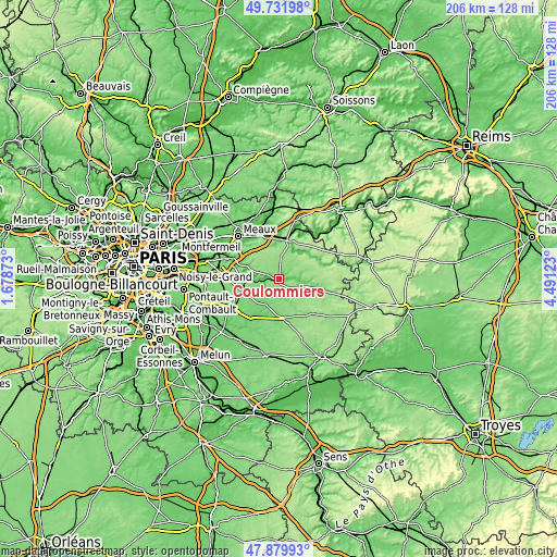 Topographic map of Coulommiers