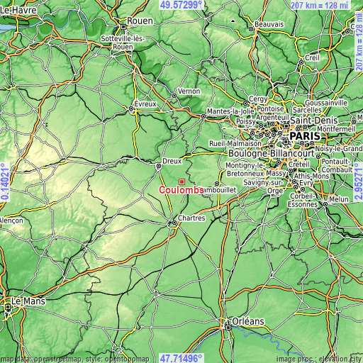 Topographic map of Coulombs