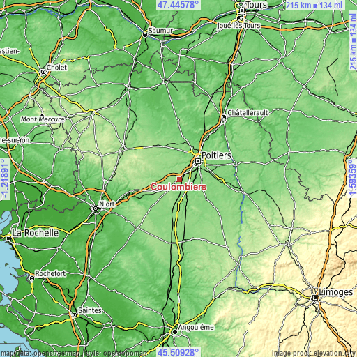 Topographic map of Coulombiers