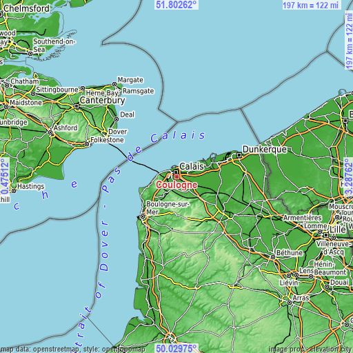 Topographic map of Coulogne