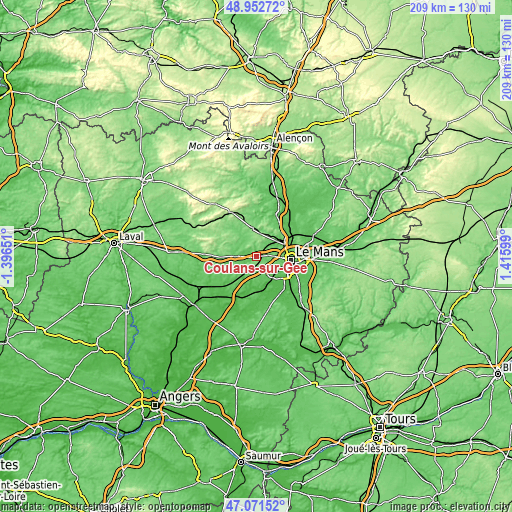 Topographic map of Coulans-sur-Gée