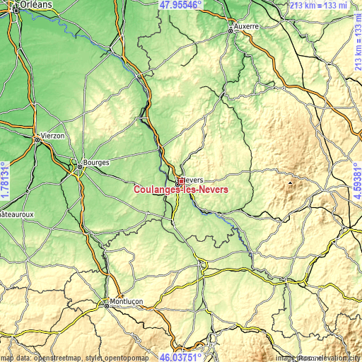 Topographic map of Coulanges-lès-Nevers