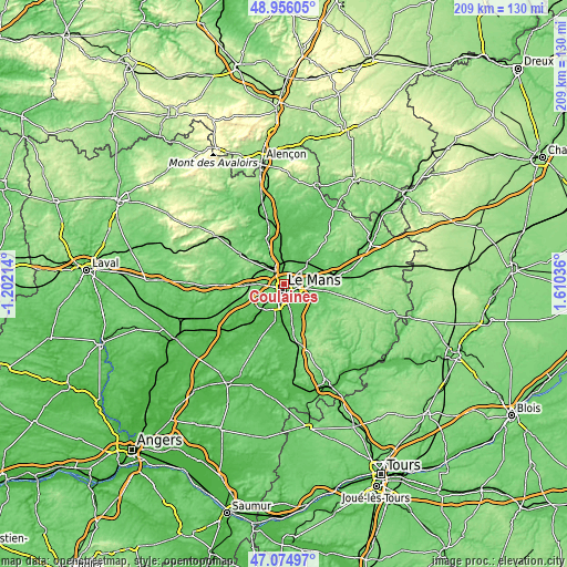 Topographic map of Coulaines