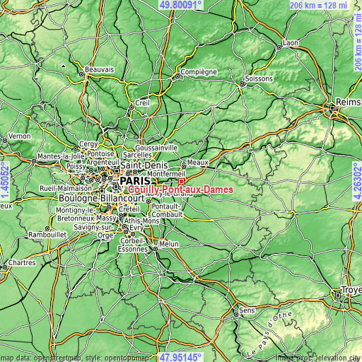 Topographic map of Couilly-Pont-aux-Dames