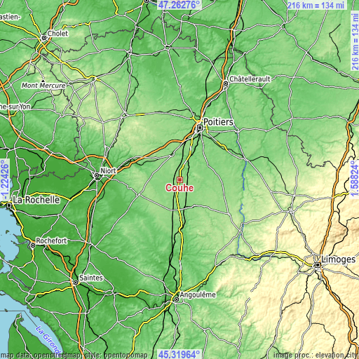 Topographic map of Couhé