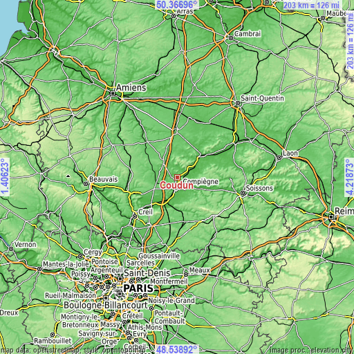 Topographic map of Coudun