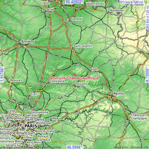 Topographic map of Coucy-le-Château-Auffrique