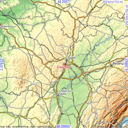 Topographic map of Couchey