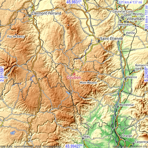 Topographic map of Coubon