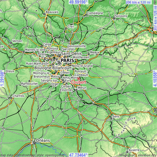 Topographic map of Coubert