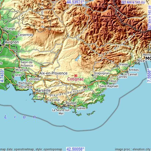 Topographic map of Cotignac