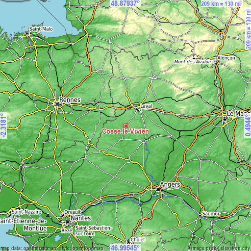 Topographic map of Cossé-le-Vivien