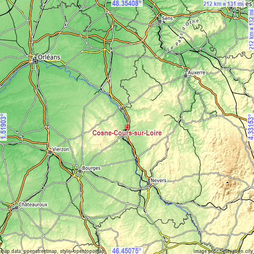 Topographic map of Cosne-Cours-sur-Loire