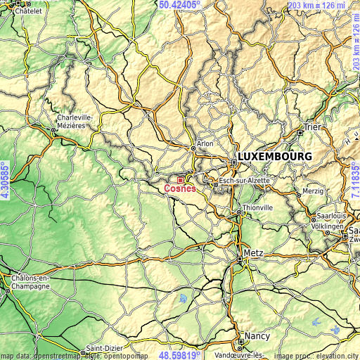 Topographic map of Cosnes