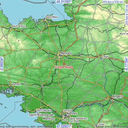 Topographic map of Corps-Nuds