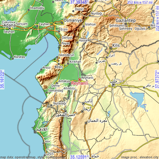 Topographic map of Reyhanlı