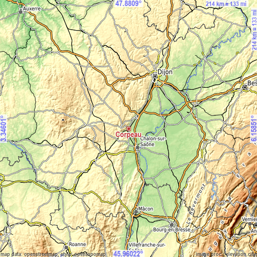 Topographic map of Corpeau