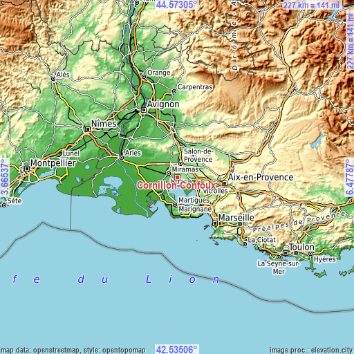 Topographic map of Cornillon-Confoux