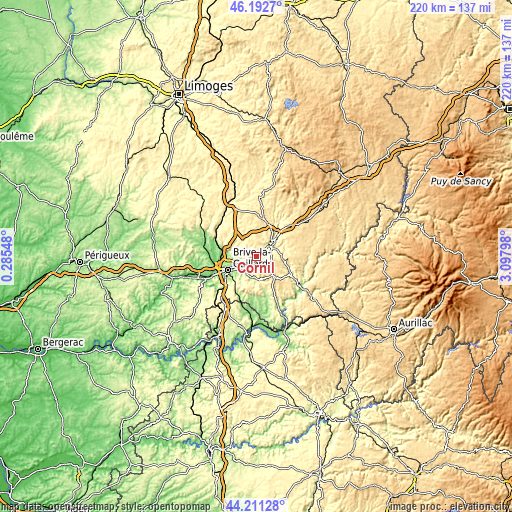 Topographic map of Cornil