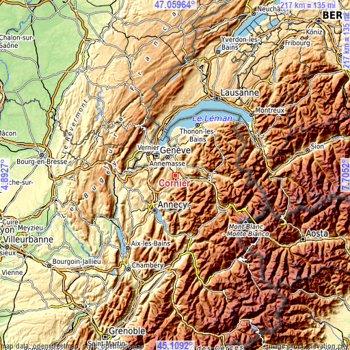 Topographic map of Cornier