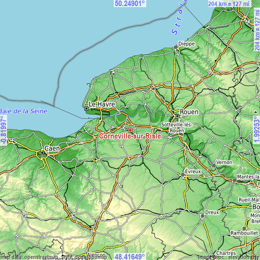 Topographic map of Corneville-sur-Risle