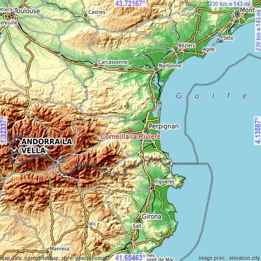 Topographic map of Corneilla-la-Rivière