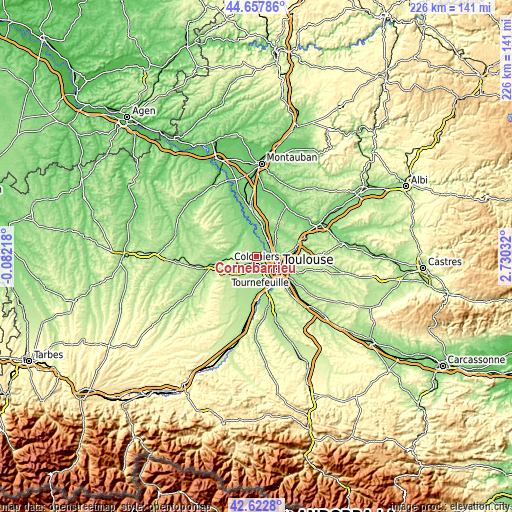 Topographic map of Cornebarrieu