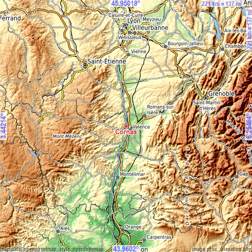 Topographic map of Cornas