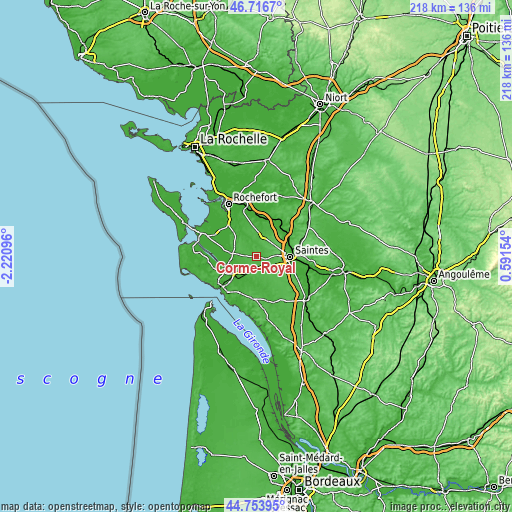 Topographic map of Corme-Royal