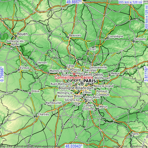 Topographic map of Cormeilles-en-Parisis