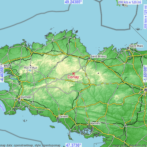 Topographic map of Corlay