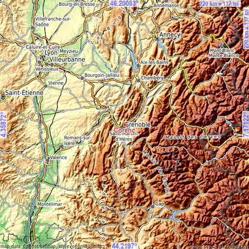 Topographic map of Corenc