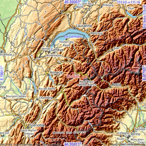 Topographic map of Cordon