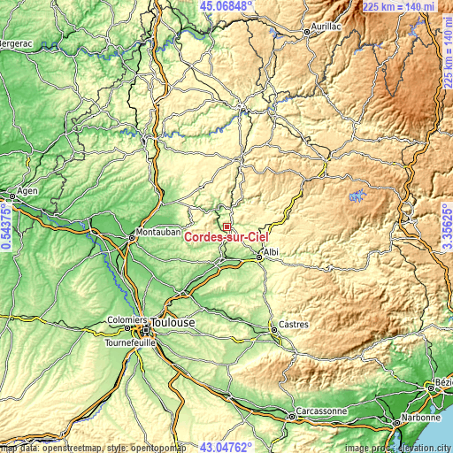 Topographic map of Cordes-sur-Ciel