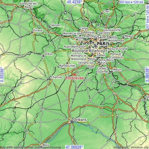 Topographic map of Corbreuse