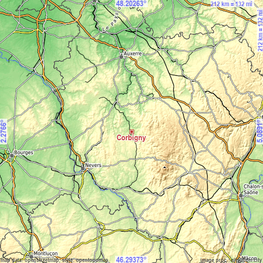 Topographic map of Corbigny