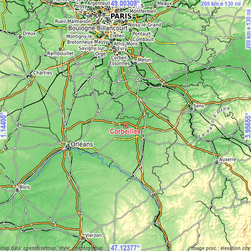 Topographic map of Corbeilles