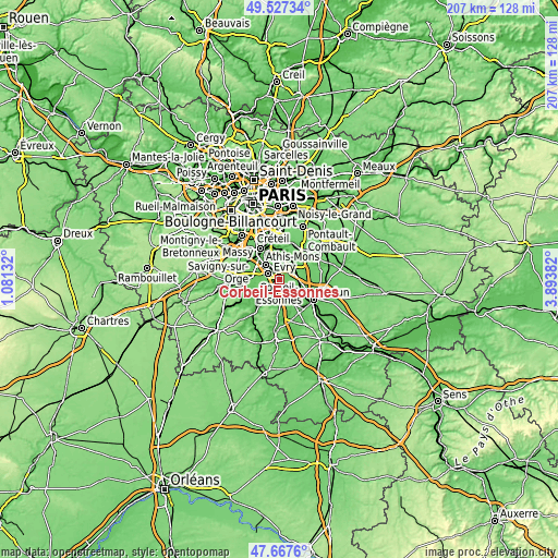 Topographic map of Corbeil-Essonnes