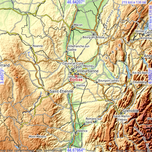 Topographic map of Corbas