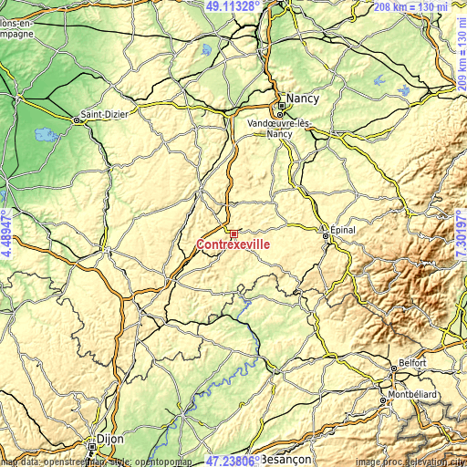 Topographic map of Contrexéville