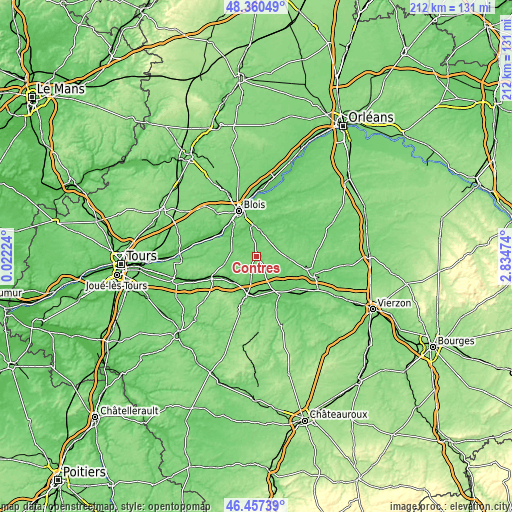 Topographic map of Contres