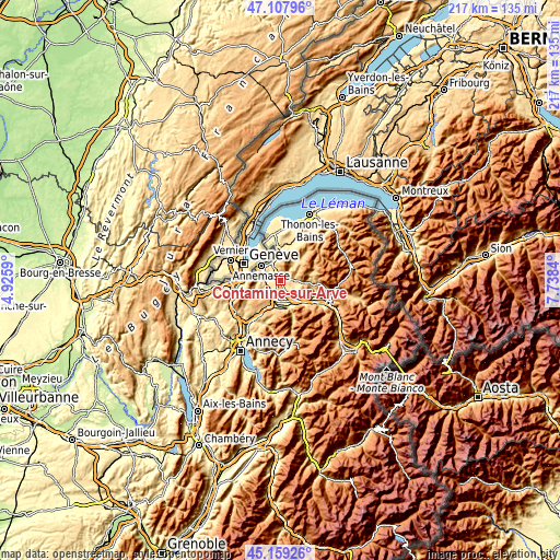 Topographic map of Contamine-sur-Arve