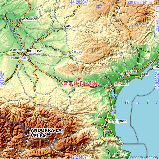 Topographic map of Conques-sur-Orbiel