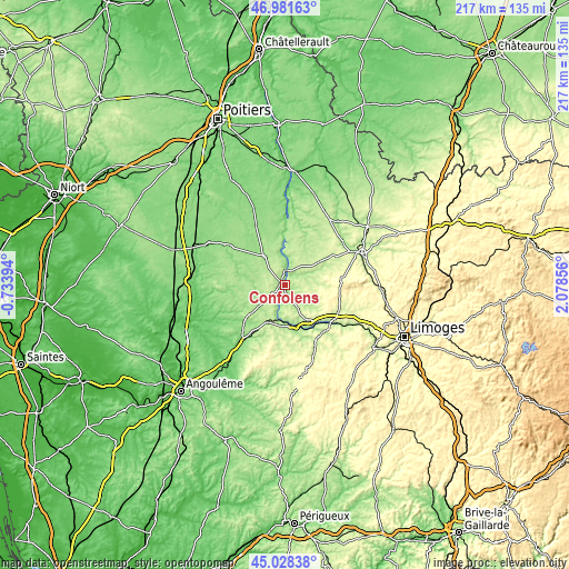 Topographic map of Confolens