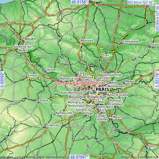 Topographic map of Conflans-Sainte-Honorine