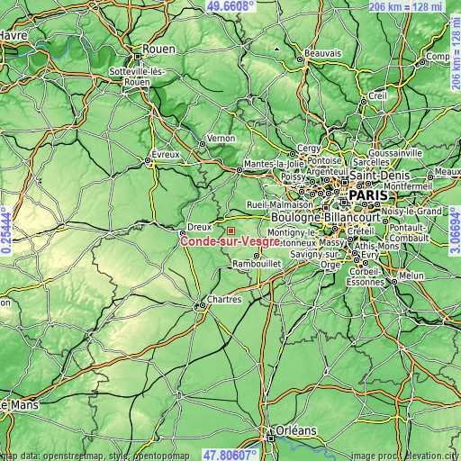 Topographic map of Condé-sur-Vesgre